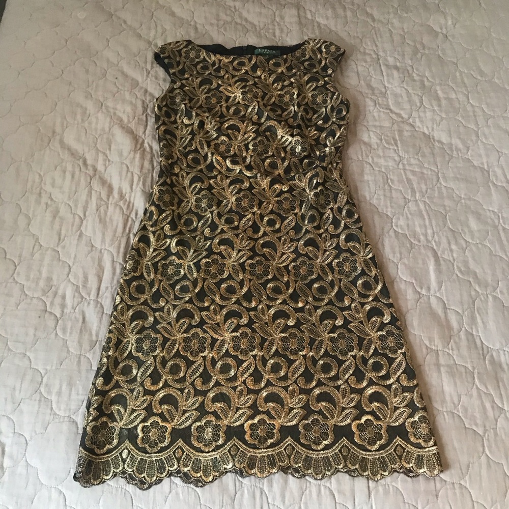 Ralph Lauren gold lace overlay dress, size 4